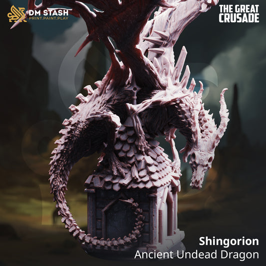 Shingorion ancient undead dragon resin miniature 32mm scale gargantuan skeletal dragon boss base included
