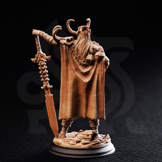 Skadi Maiden of Vengeance resin miniature featuring a northern warrior woman wielding a massive blade, available in 32mm and 75mm scales from D&K Custom Prints.