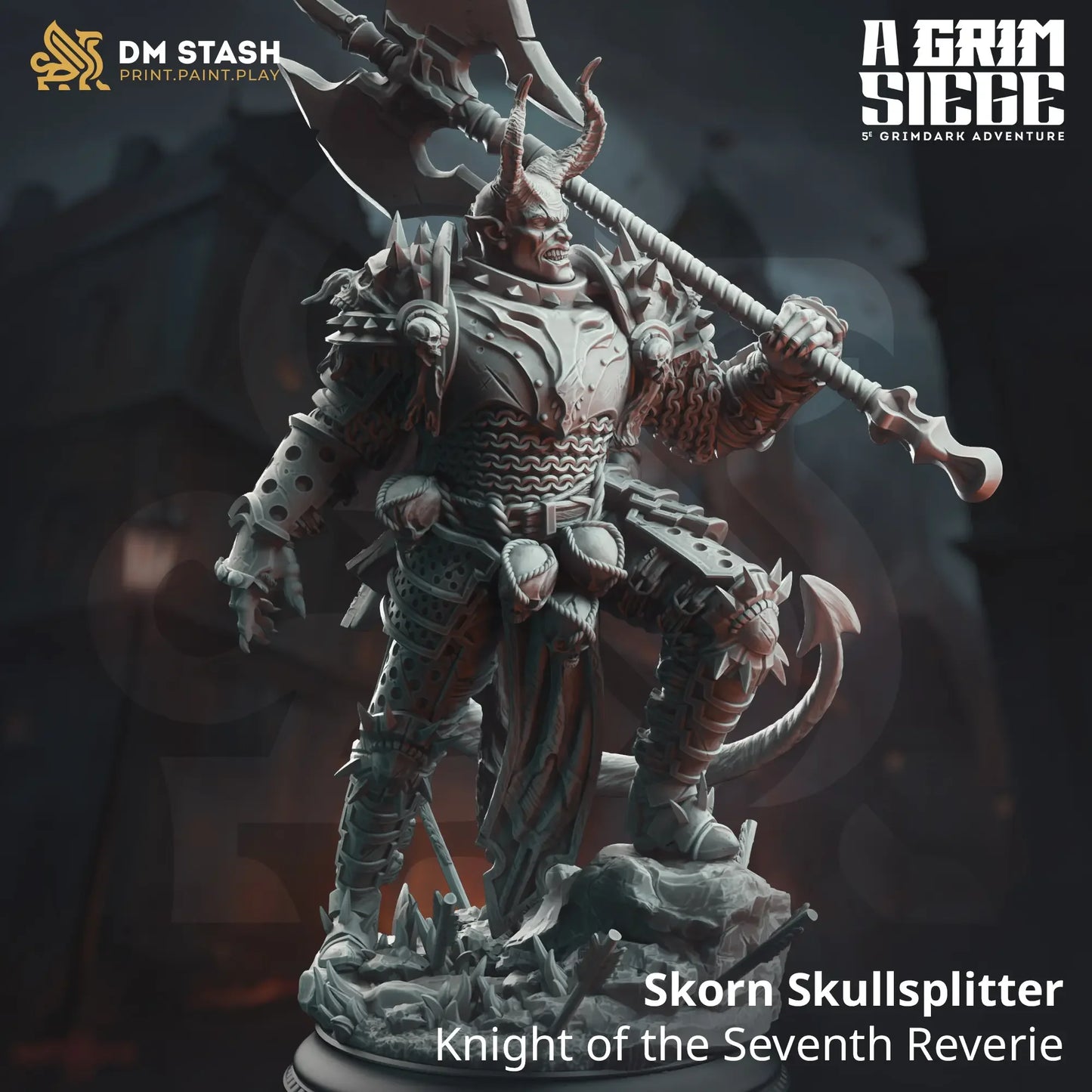 Skorn Skullsplitter Knight of the Seventh Reverie grimdark miniature figure for TTRPG D&D display or painting