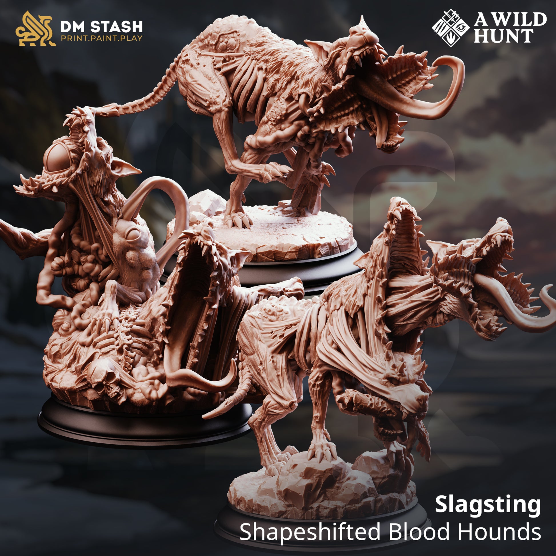 Slagsting Shapeshifted Blood Hounds resin monster miniatures for D&D and Pathfinder, printed in 32mm scale by D&K Custom Prints