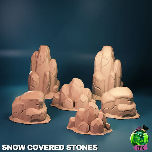 Set of snow-covered stone models on a blue background with TPK branding.