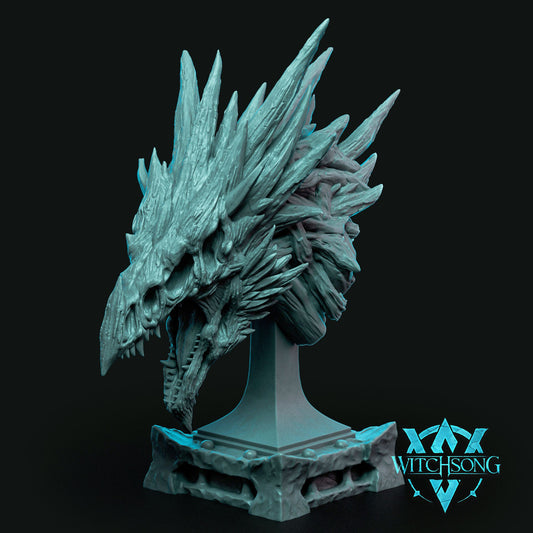 Close-up of the Swamp Dragon 100mm display bust, showcasing the intricate spiked crest and skeletal head design.