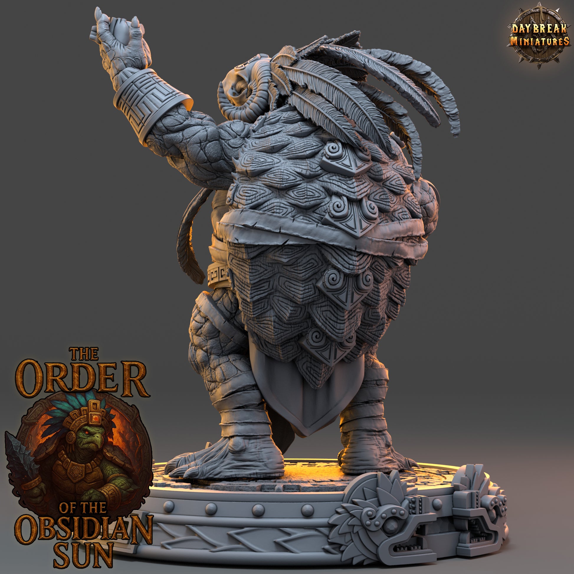 Tezcama the Obsidian Seer resin miniature, tortle spellcaster from the Order of the Obsidian Sun, 3D printed for TTRPGs and fantasy collections.