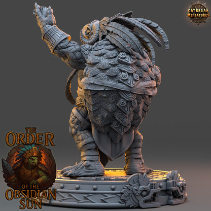 Tezcama the Obsidian Seer resin miniature, tortle spellcaster from the Order of the Obsidian Sun, 3D printed for TTRPGs and fantasy collections.