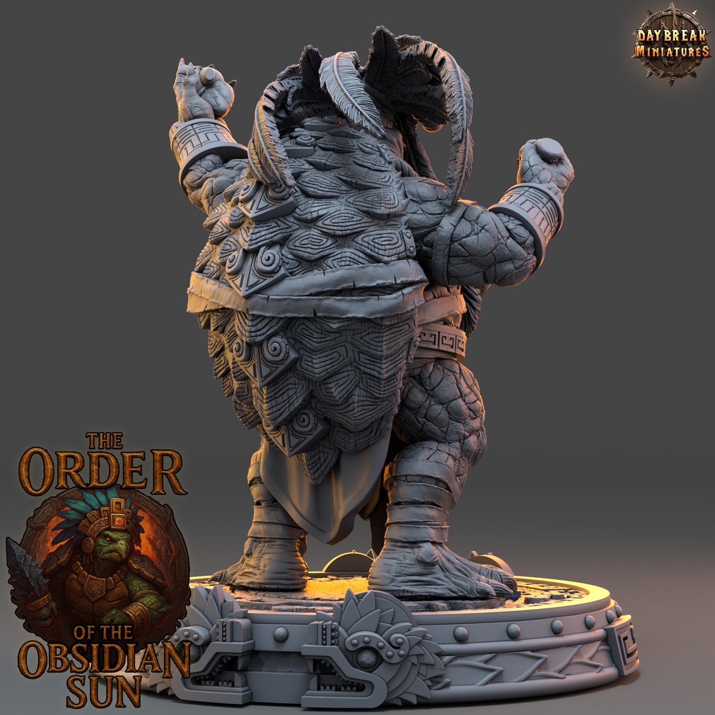 Tezcama the Obsidian Seer resin miniature, tortle spellcaster from the Order of the Obsidian Sun, 3D printed for TTRPGs and fantasy collections.