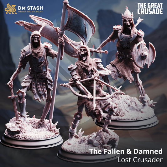 The Fallen and Damned lost crusader skeleton undead resin miniatures 32mm scale multiple poses base included