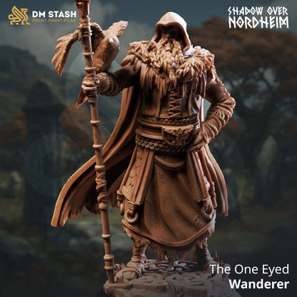 Odin The One Eyed Wanderer resin miniature for D&D and Pathfinder, available in 32mm and 75mm scales from D&K Custom Prints