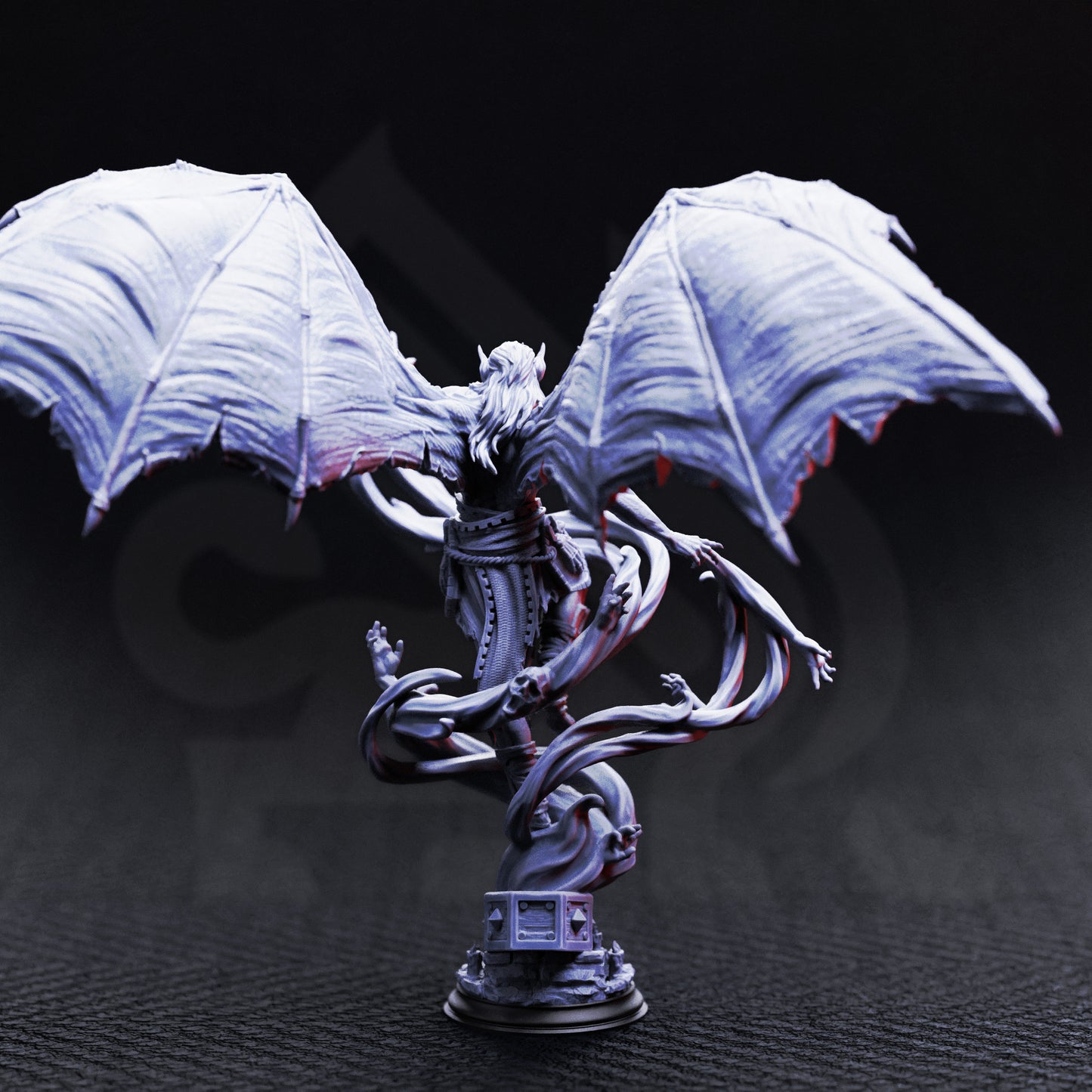 Theldranax the Ancient Elder Vampire resin miniature, gothic winged vampire lord wrapped in spectral hands – TTRPG boss villain