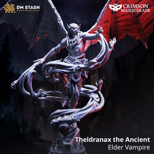 Theldranax the Ancient Elder Vampire resin miniature, gothic winged vampire lord wrapped in spectral hands – TTRPG boss villain