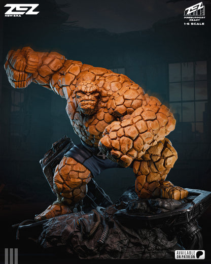 High-detail 1:6 scale painted 3D printed statue of The Thing from Marvel Comics by ZEZ Studios in a powerful clobbering pose.