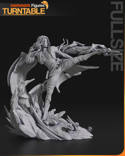 3D printed Lune diorama on rocky base with roses – full size