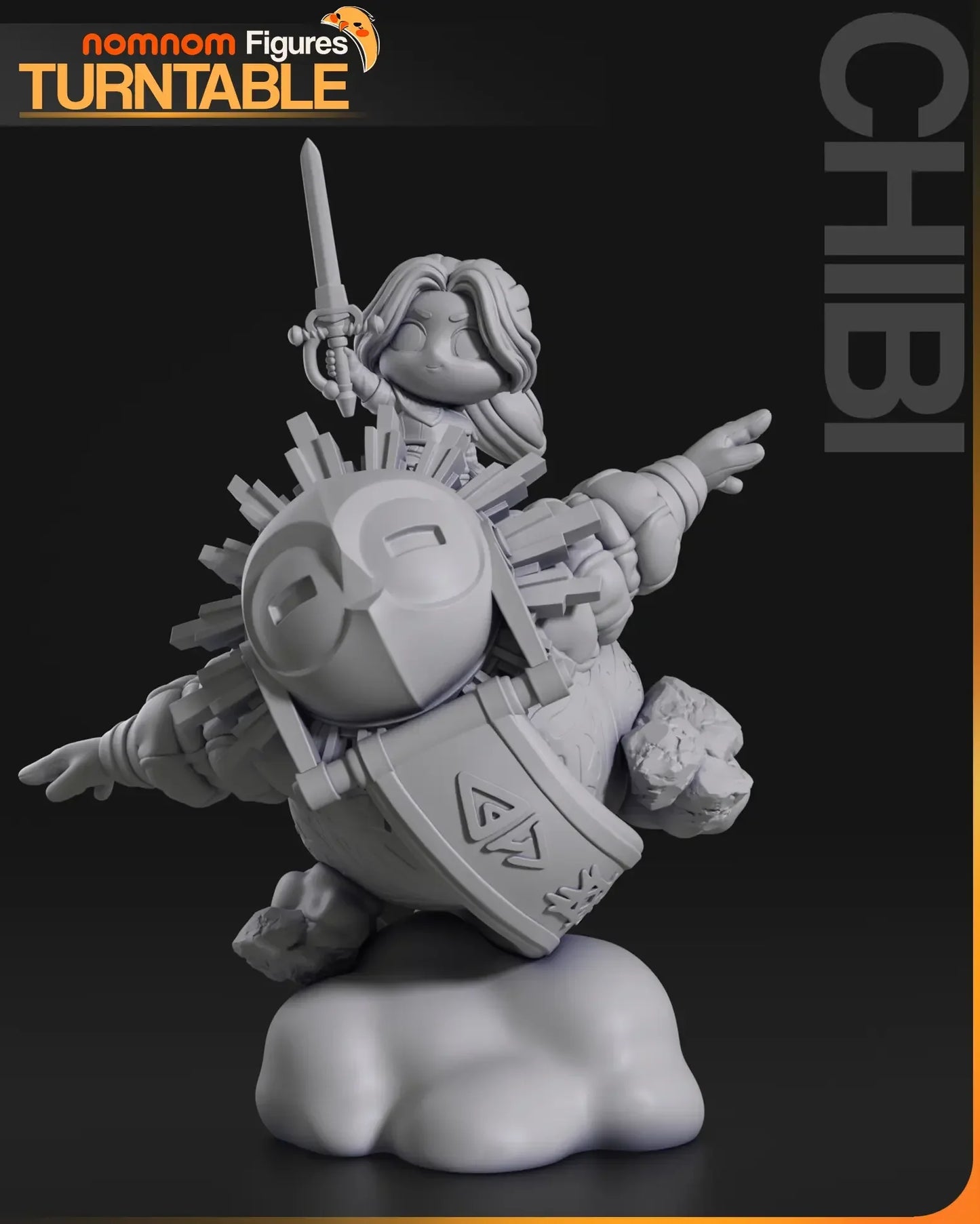 Gray resin turntable preview of assembled Chibi Esquie