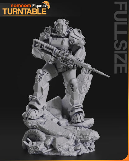 digital render 360 view of T-60 Power Armor Fallout 4 on rocky base