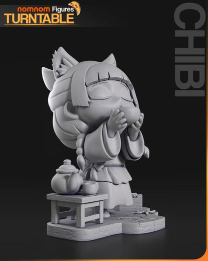 Gray resin Chibi Maomao side with fox ears and tea