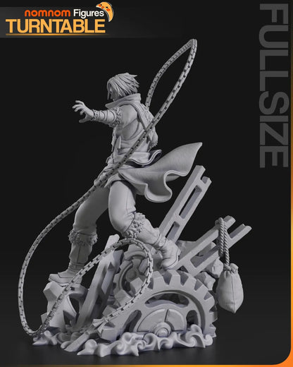 Trevor Belmont figure side view showing flowing cloak and whip