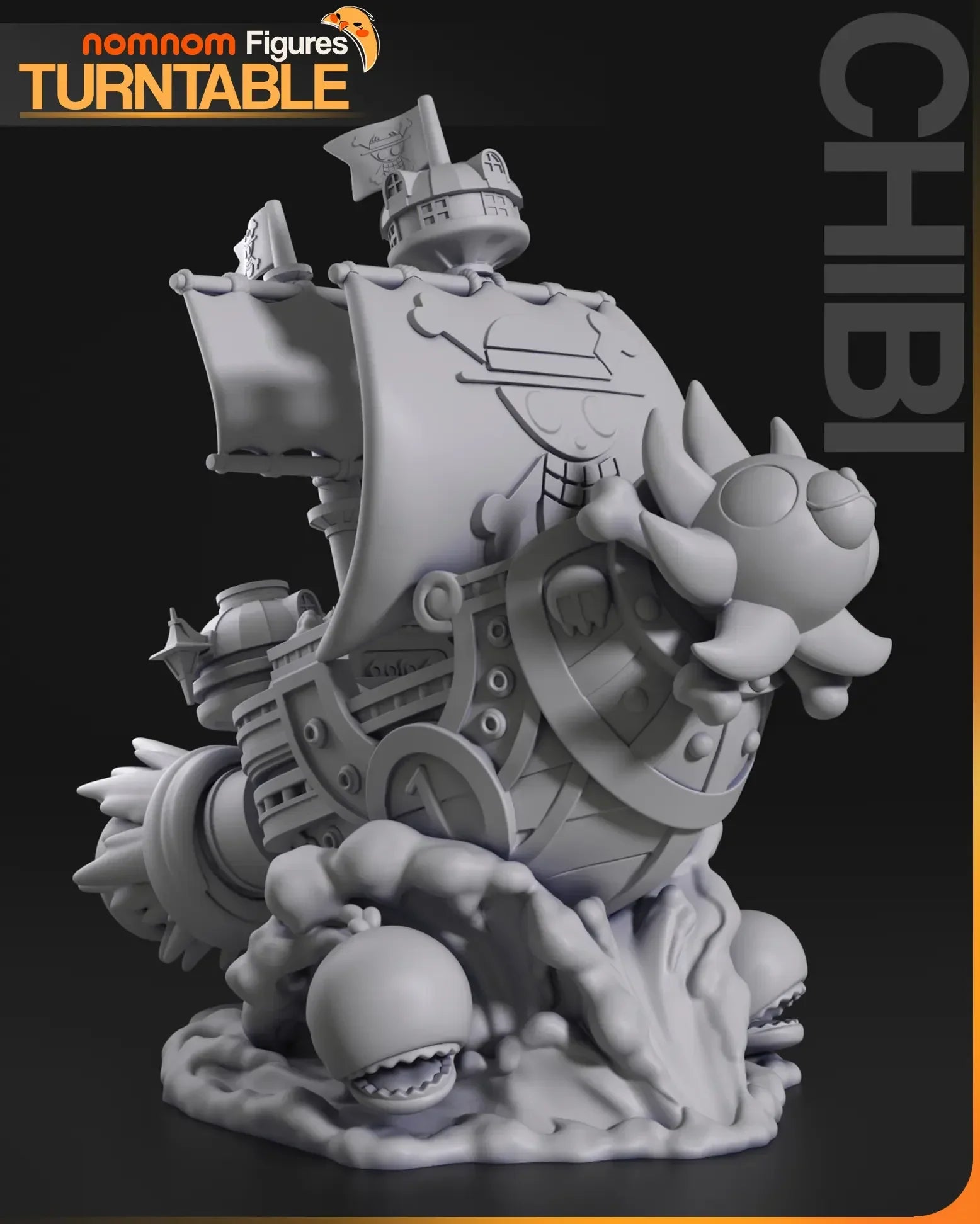 Chibi Thousand Sunny One Piece ship 3D model angled view