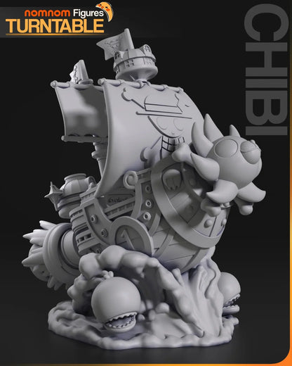 Chibi Thousand Sunny One Piece ship 3D model angled view
