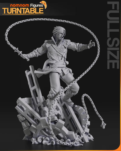 Trevor Belmont figure rear view highlighting sculpted cloak and gears