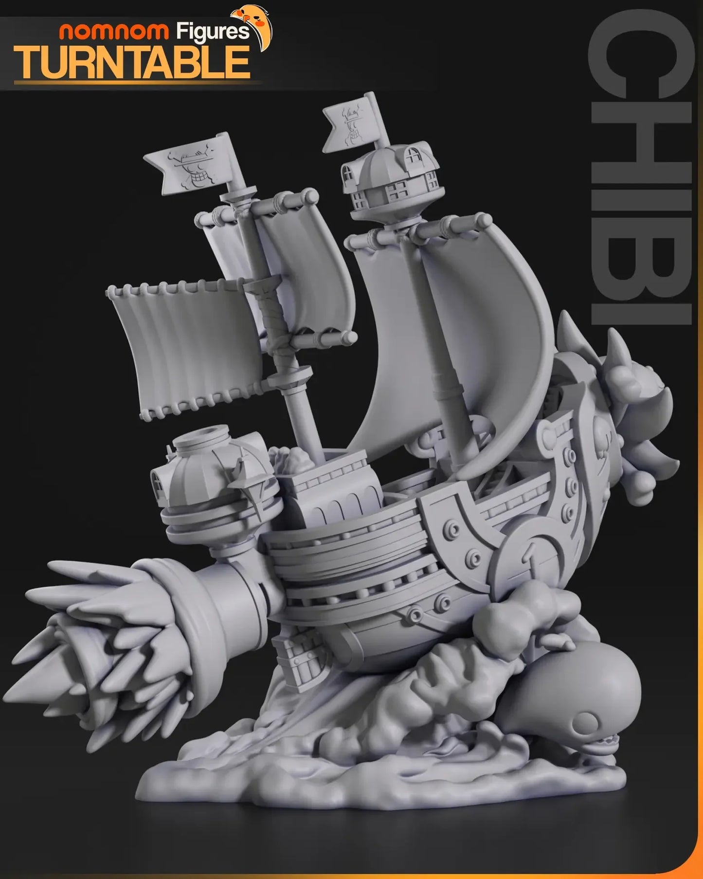 Chibi Thousand Sunny One Piece ship digital render rear view