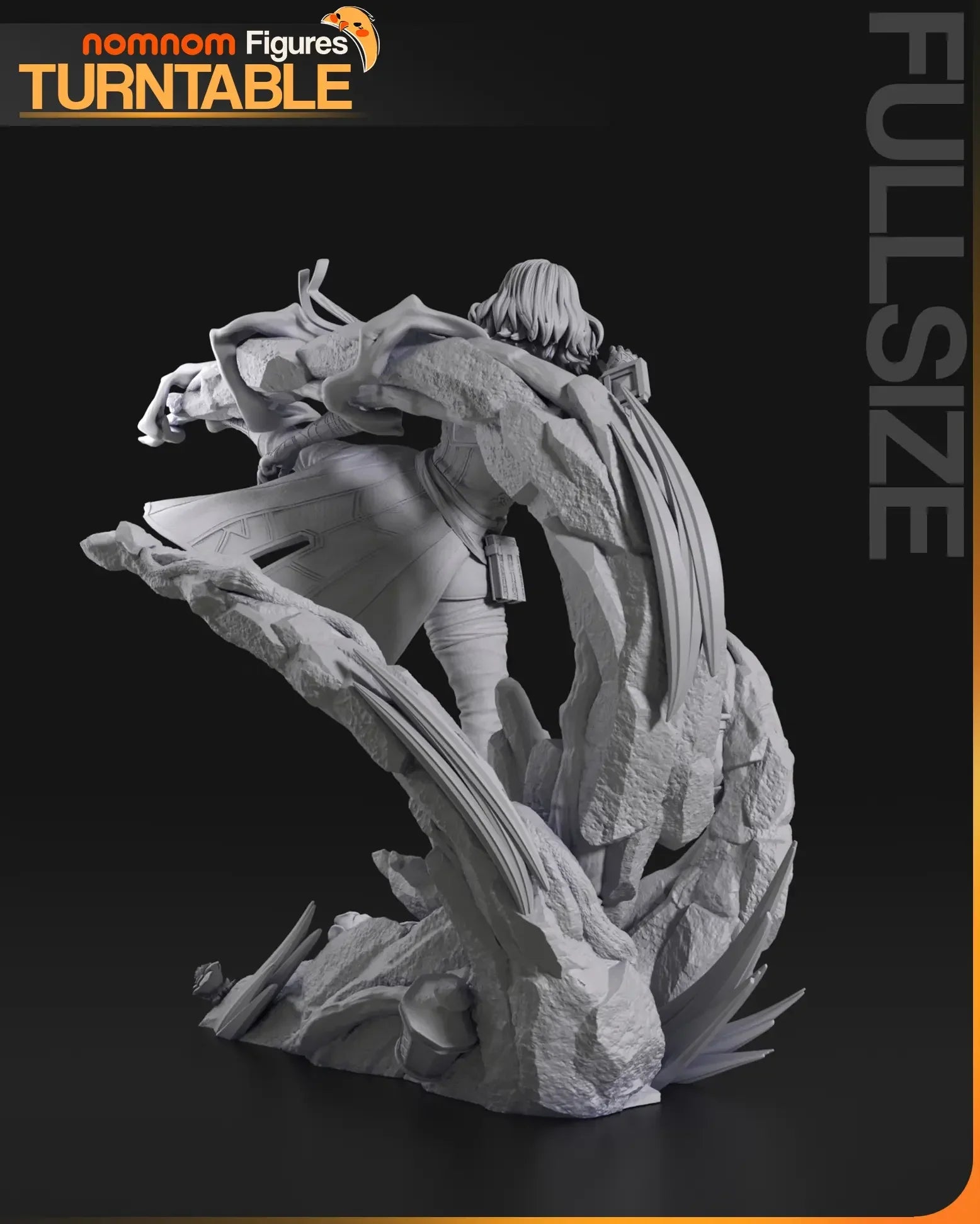 Back view of Lune figurine with swirling terrain and martial outfit