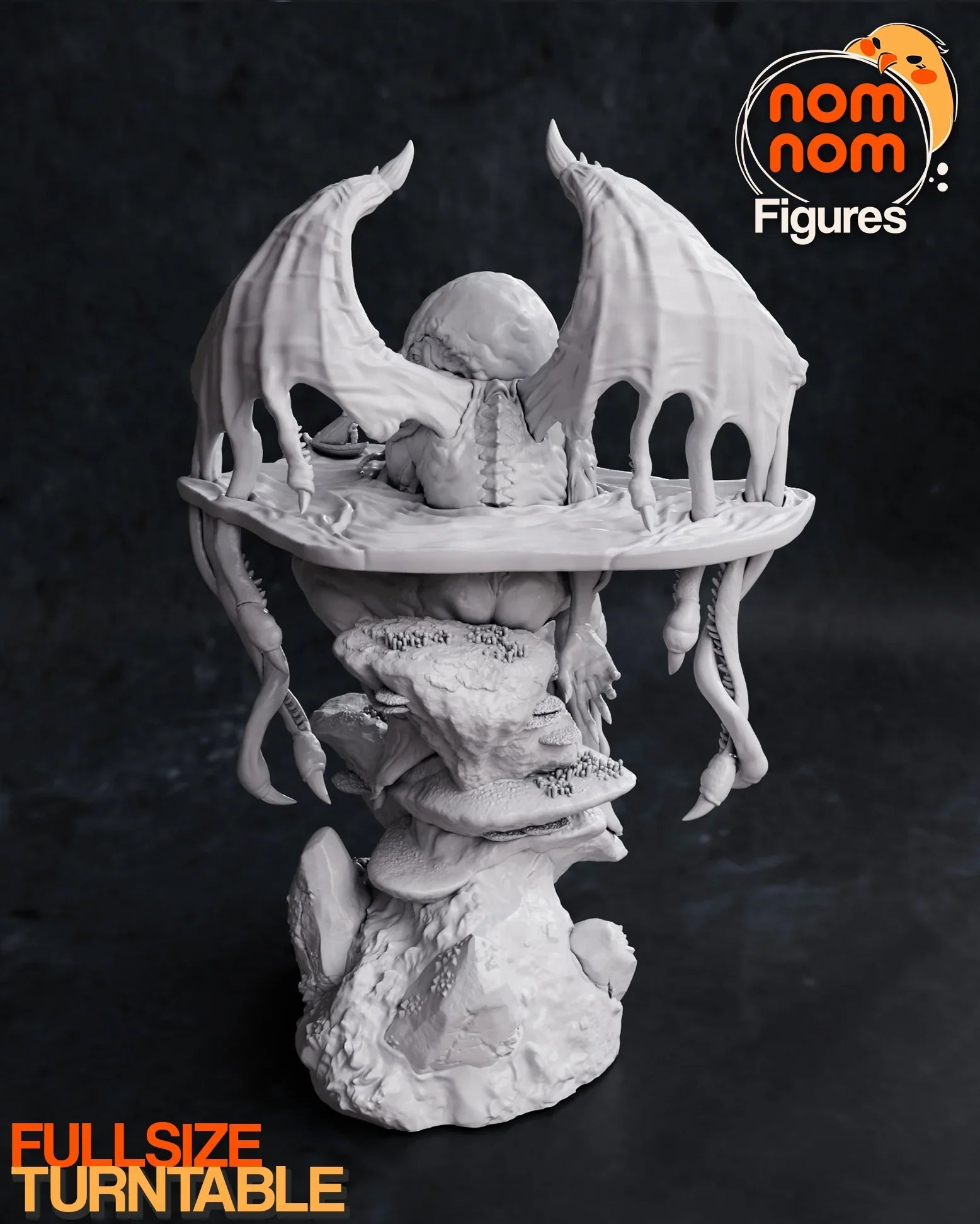 Cthulhu figure back view with wings spread out