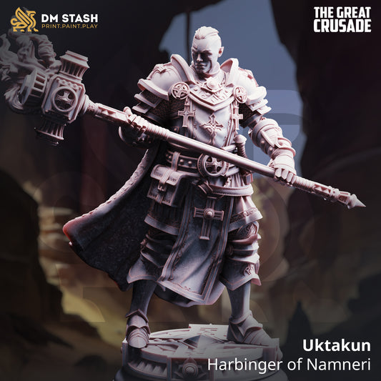 Uktakun Harbinger of Namneri resin fantasy miniature with warhammer and heavy armor