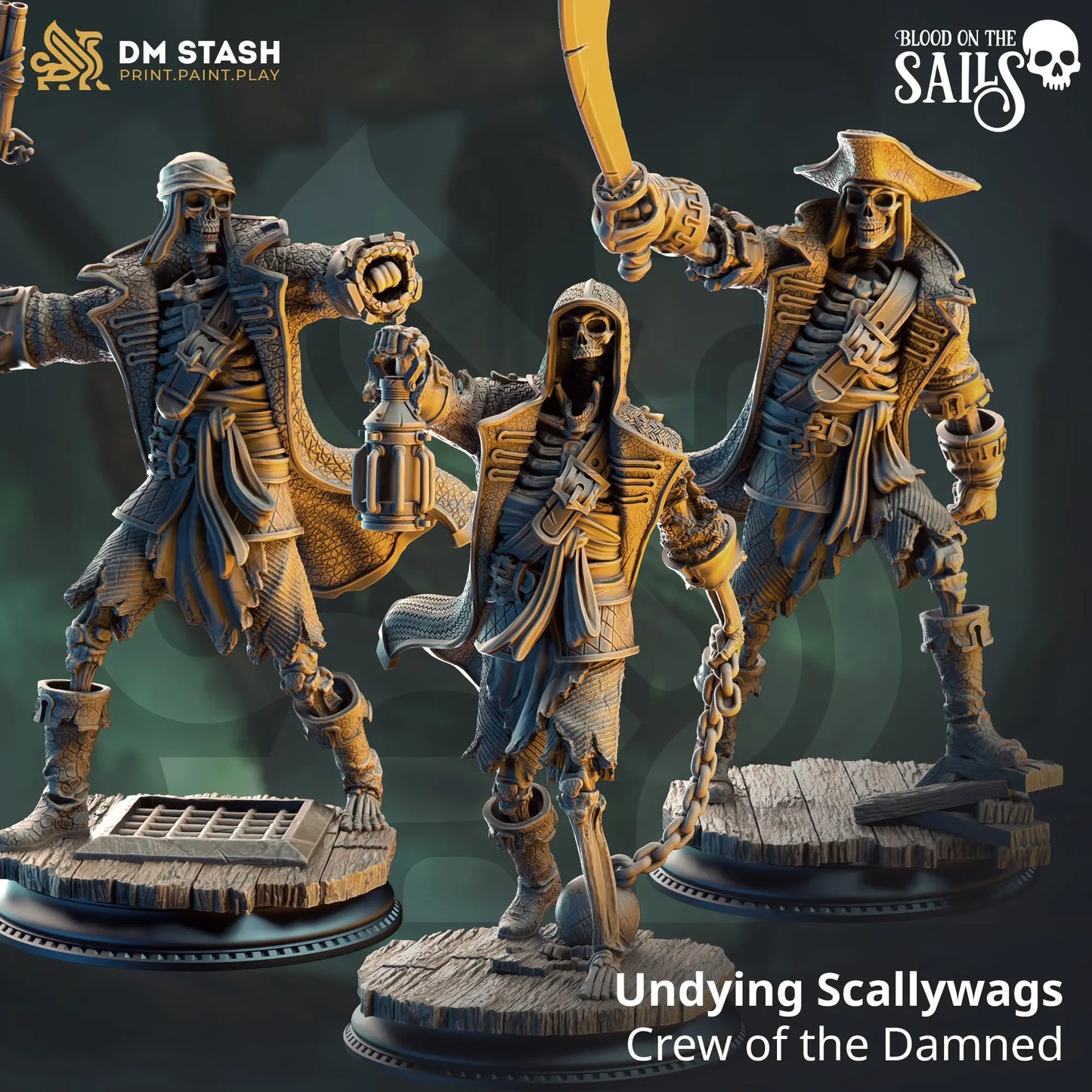 Pirate Skeleton Crew Undying Scallywags miniatures for tabletop RPG D&D display or painting