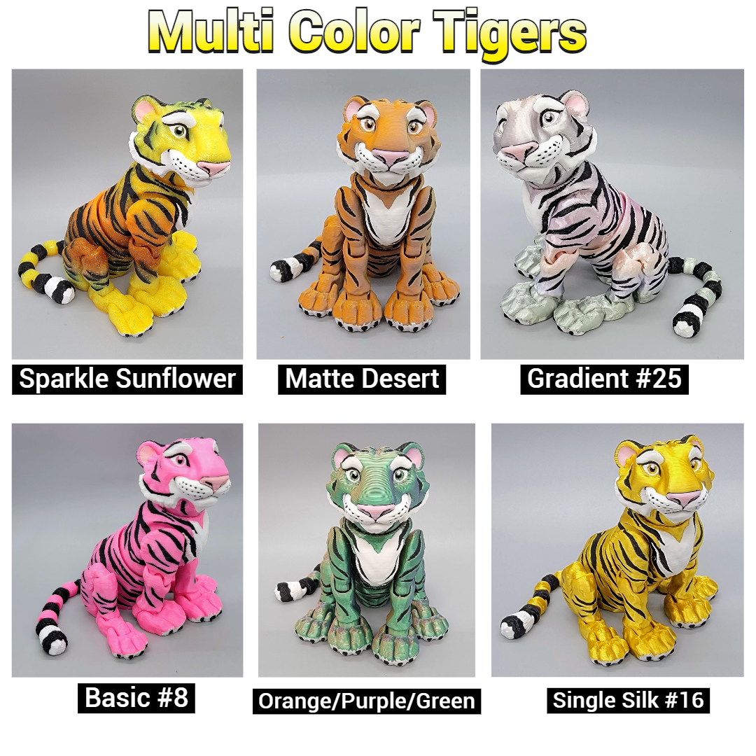 Custom Colors Tiger Toy, Figure, Fidget, 3D printed, (made to order), poseable, sensory, flexi