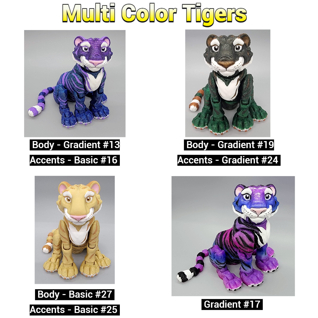 Custom Colors Tiger Toy, Figure, Fidget, 3D printed, (made to order), poseable, sensory, flexi