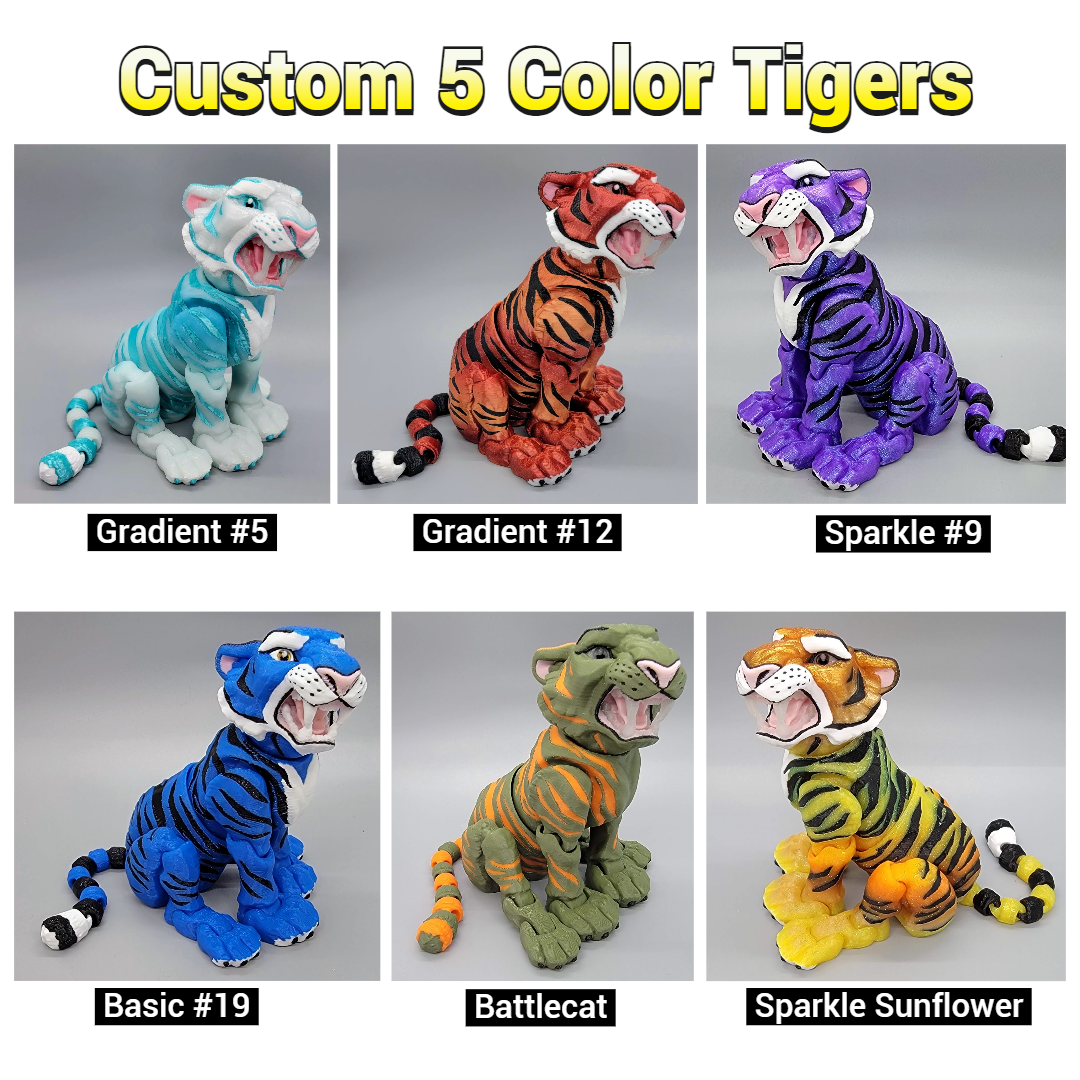 Custom Colors Tiger Toy, Figure, Fidget, 3D printed, (made to order), poseable, sensory, flexi