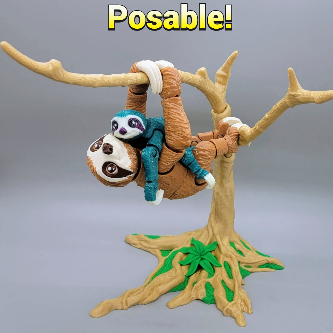 Articulated Sloth & Tree | Posable | Custom Colors Available