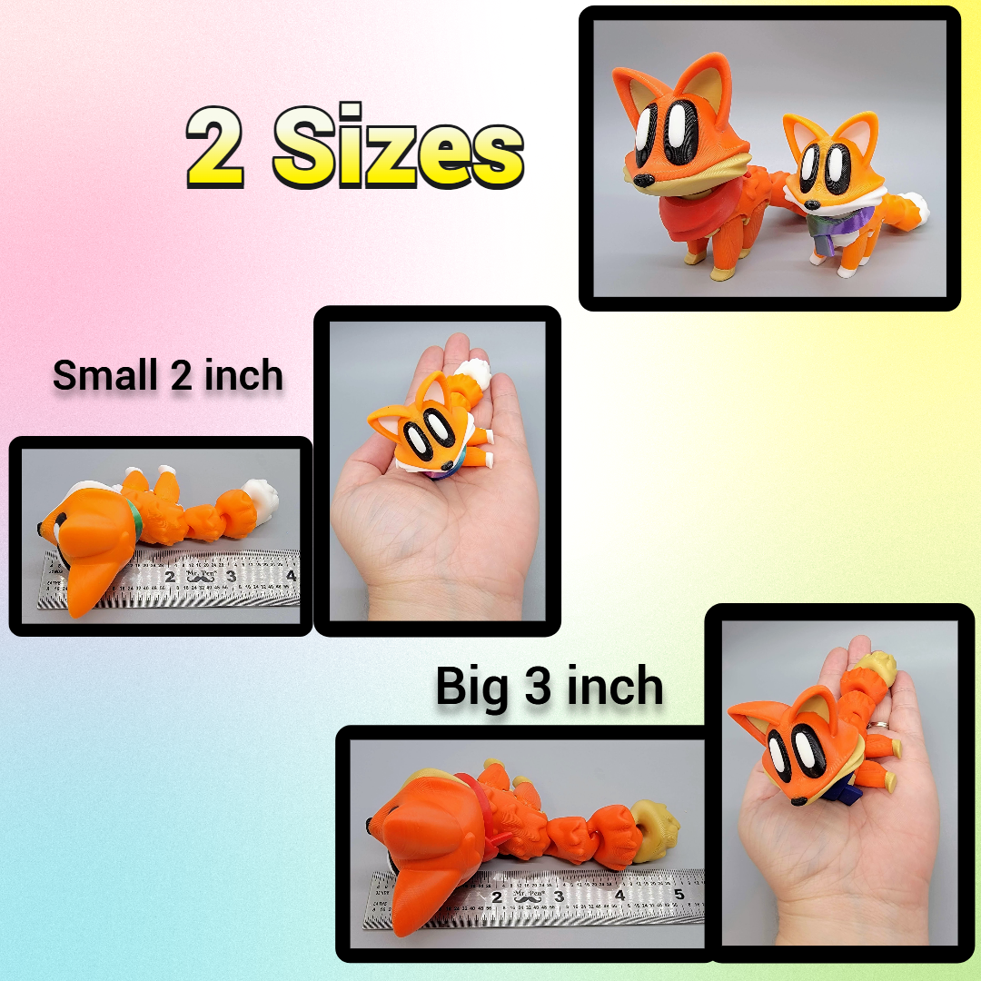 Articulated Blob Fox Toy with Custom Bandana or Scarf