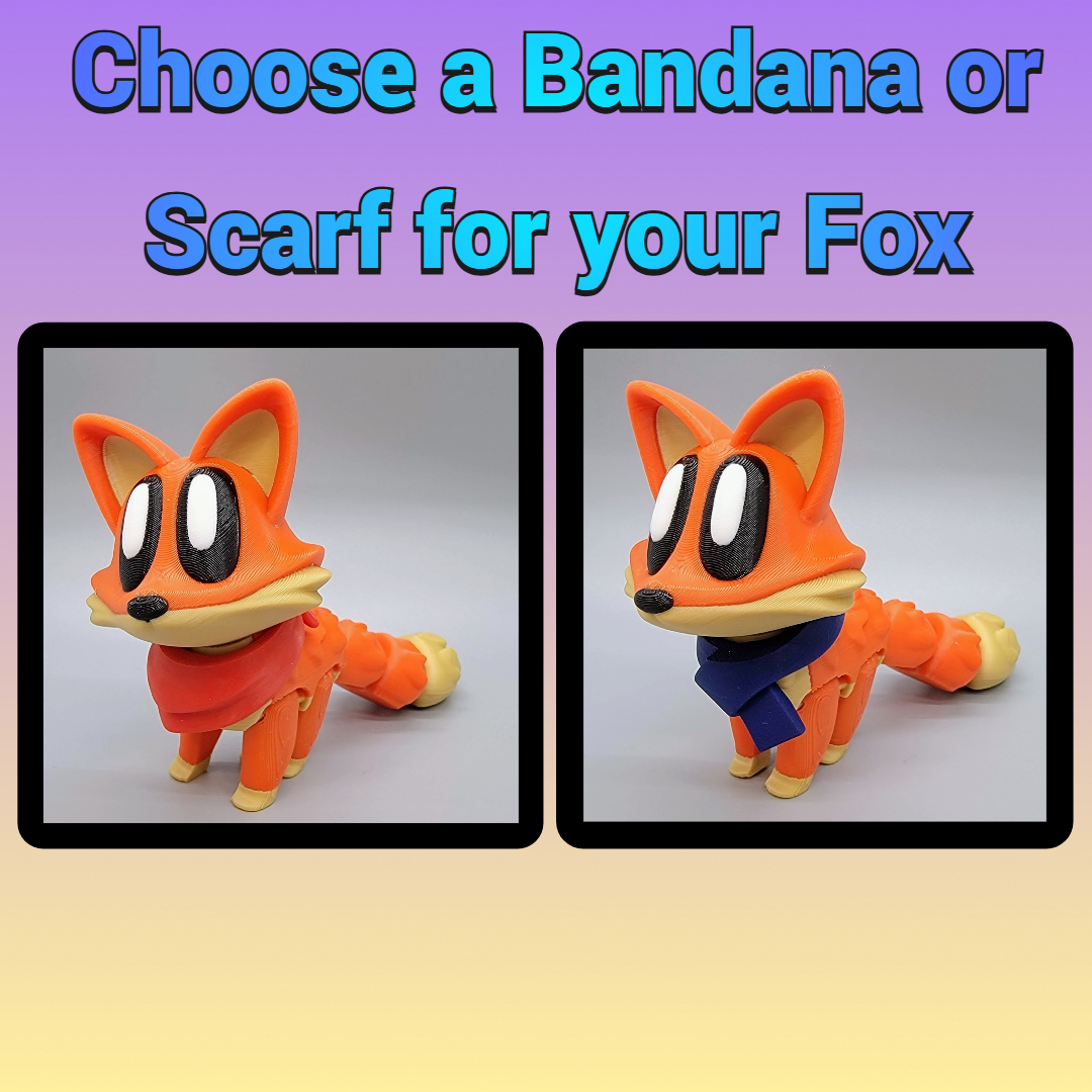 Articulated Blob Fox Toy with Custom Bandana or Scarf