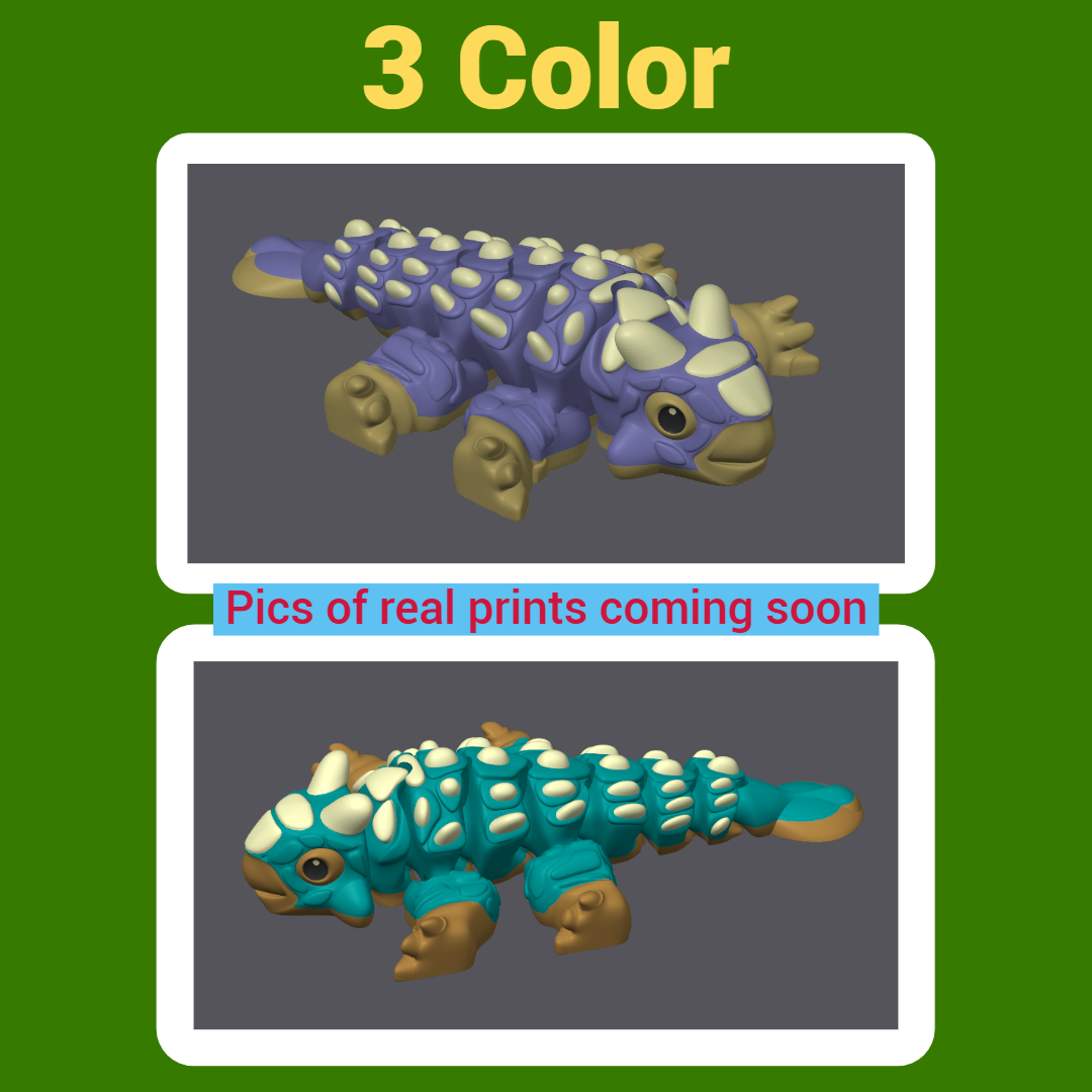 Custom 3D Printed Ankylosaur Dinosaur Toy or Keychain – Articulated Fidget Sensory Gift