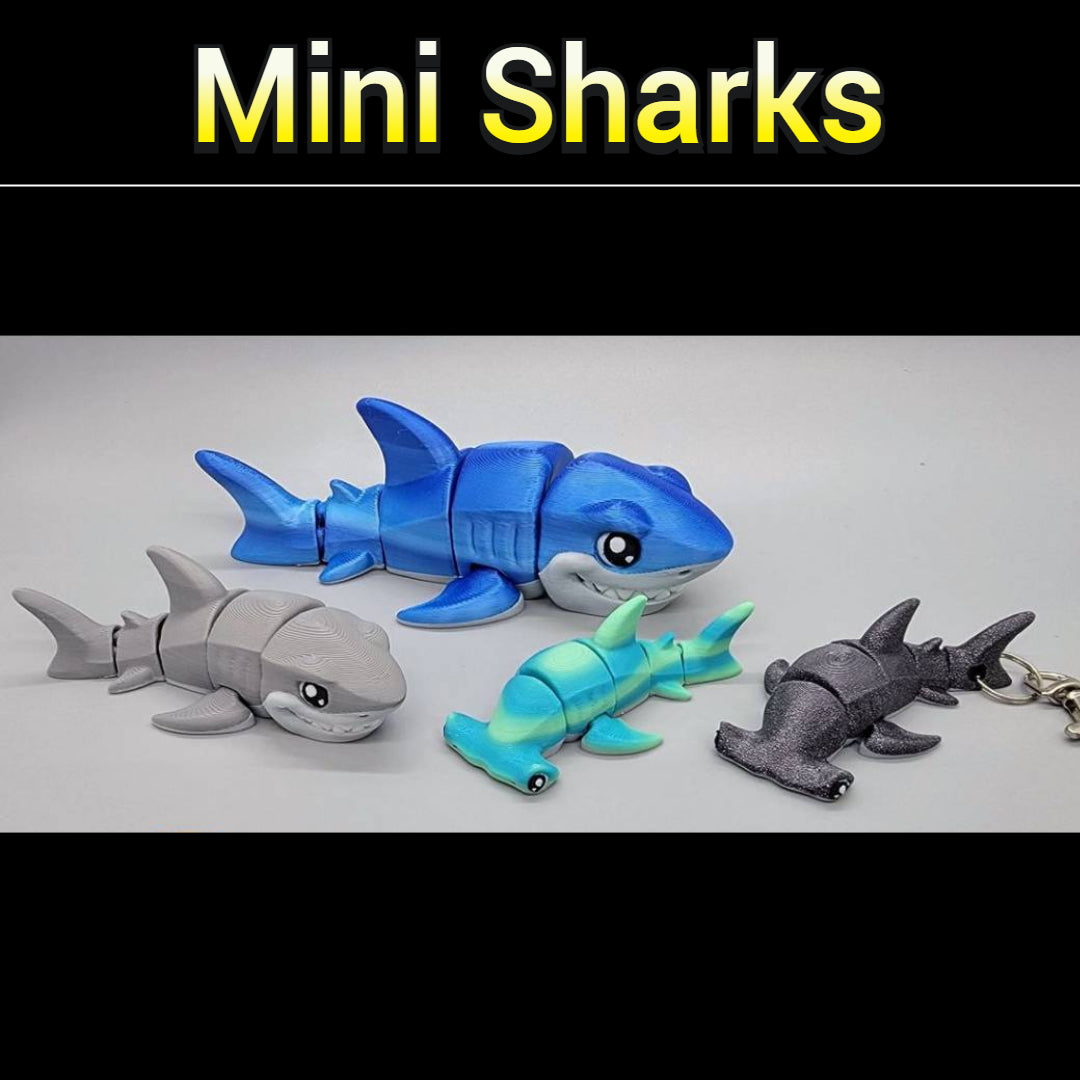 Mini Shark Toy or Keychain – 3D Printed in 2 Styles & Colors – D&K