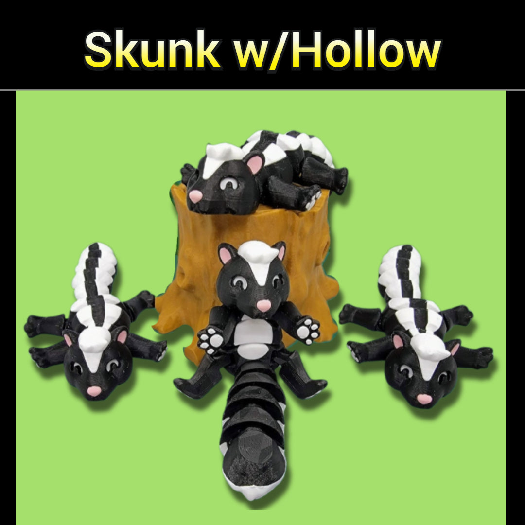 Articulated Skunk Toy and Tree Hollow