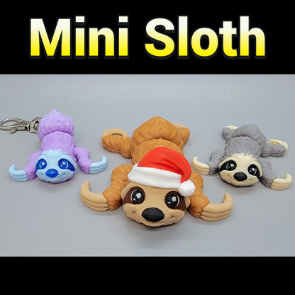 Three mini sloth keychains on a gray background with 'Mini Sloth' text above.