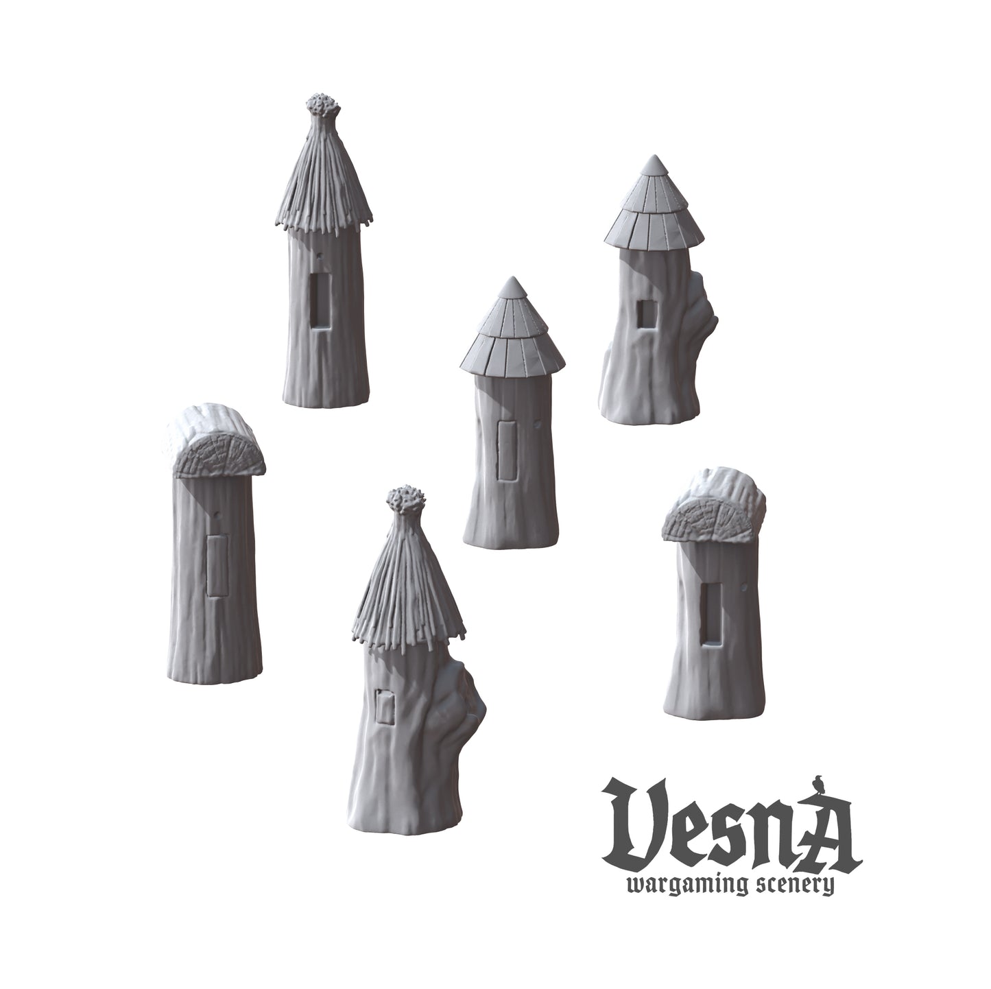 Village Beehive wargaming scenery – 28 mm scale resin terrain with wooden hive towers and straw or shingled roofs for tabletop and dioramas.