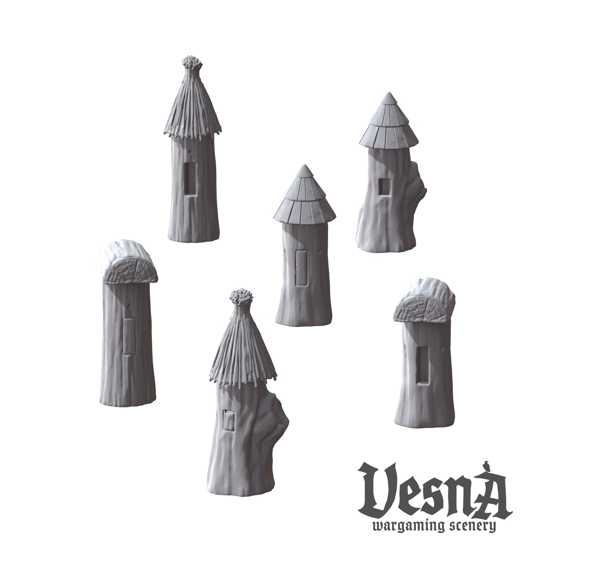 Village Beehive wargaming scenery – 28 mm scale resin terrain with wooden hive towers and straw or shingled roofs for tabletop and dioramas.