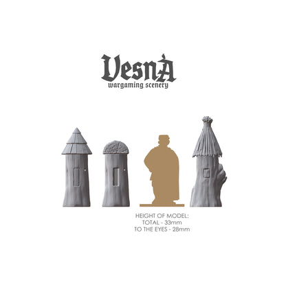 Village Beehive wargaming scenery – 28 mm scale resin terrain with wooden hive towers and straw or shingled roofs for tabletop and dioramas.