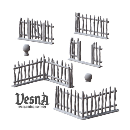 Garden Fence wargaming scenery – 28 mm scale resin terrain with wooden pickets and pots for tabletop and diorama layouts.