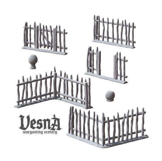 Garden Fence wargaming scenery – 28 mm scale resin terrain with wooden pickets and pots for tabletop and diorama layouts.