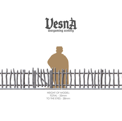 Garden Fence wargaming scenery – 28 mm scale resin terrain with wooden pickets and pots for tabletop and diorama layouts.