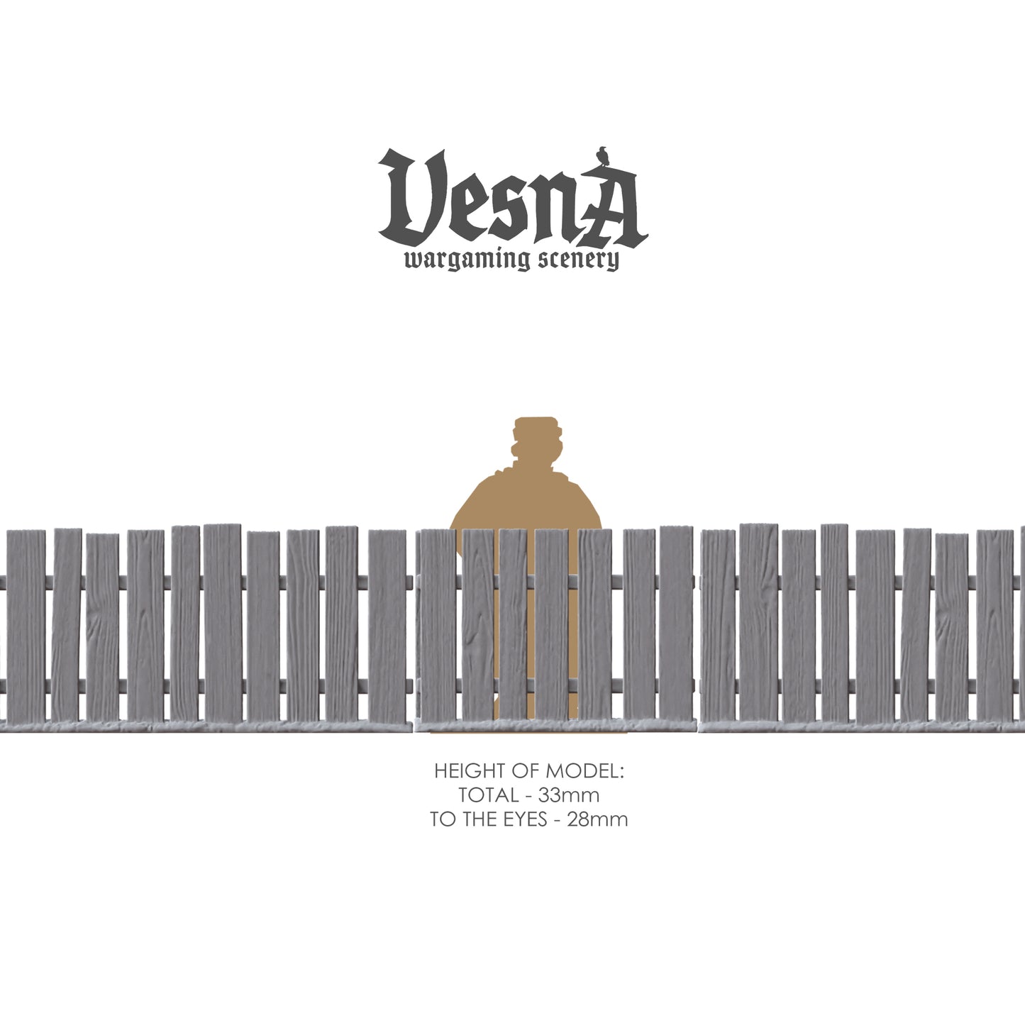 Village Fence wargaming scenery – 28 mm scale resin terrain set with plank fences and gates for tabletop and diorama layouts.