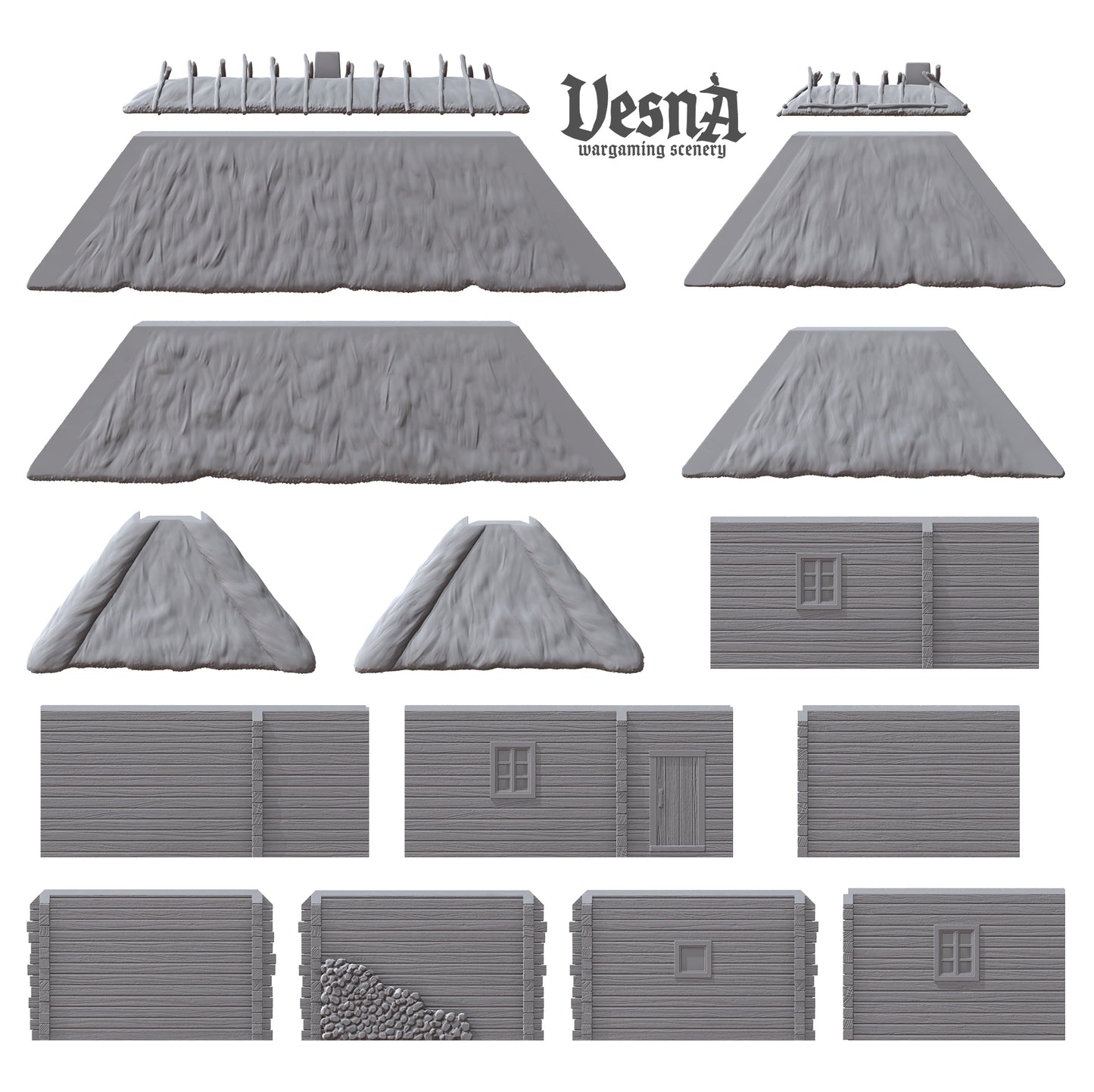 Wooden House wargaming scenery – 28 mm scale resin terrain with thatched roof and log walls for tabletop and diorama setups.