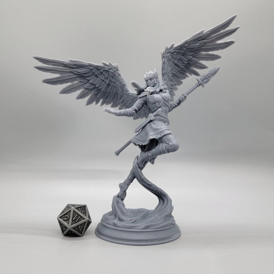 Valkyrie Shieldmaiden Spear Pose - 75mm Assembled Variant printed with 16K resin printers using our engineering-grade gray resin for crisp details and durability