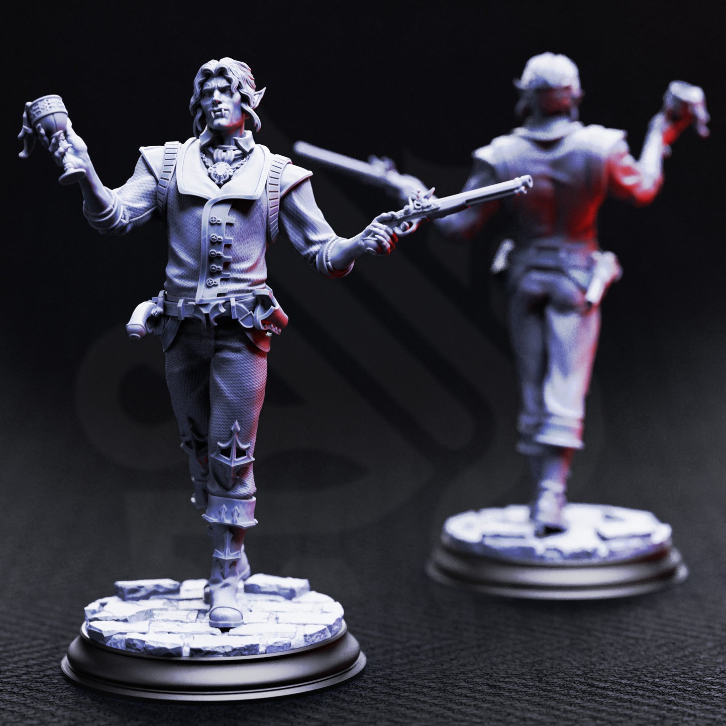 High-detail resin Vampire Socialite miniatures, guests of the masquerade, perfect for TTRPG campaigns, NPCs, and gothic fantasy collections.