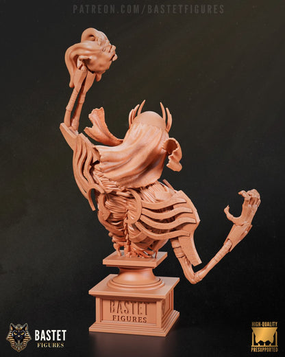 Resin bust of Vecna the Archlich, featuring skeletal arms, crown, and spell tome, standing 153mm tall.