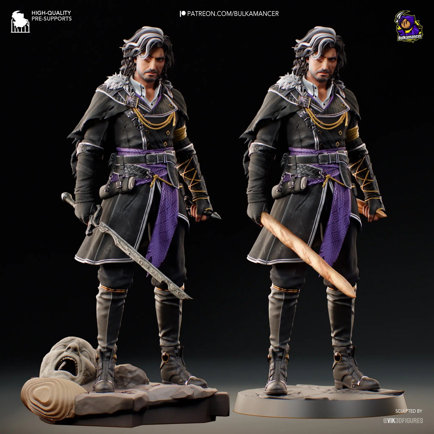 Digital rendering of Painted Verso statue holding optional wide-blade sword with alternate arm pose
