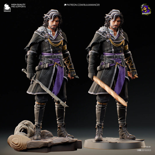 Digital rendering of Painted Verso statue holding optional wide-blade sword with alternate arm pose